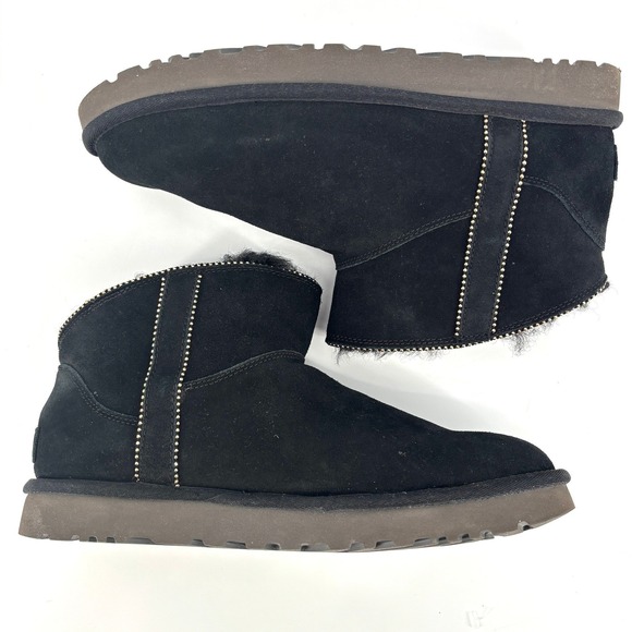UGG Classic Mini Beaded Black Suede Shearling Short Ankle Boots Slip On Size 11 - Picture 4 of 9